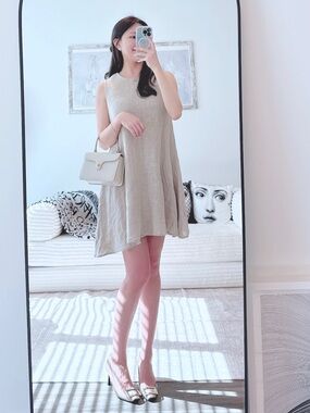 Zara Beige Linen Sleeveless Mini Flare Dress